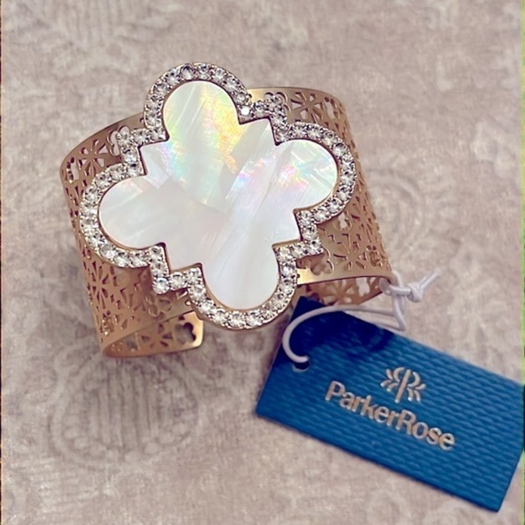Brand New Parker Rose Mother of Pearl Gold Tone Adjustable Cuff Bracelet - Picture 7 of 16